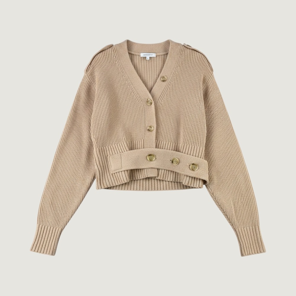H&M Studio A/W 2020 Cardigan Women S Tan Ribbed Wool Blend Button Up
